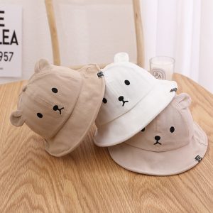 Spring Autumn Baby Bucket Hat Cute Bear Ear Newborn Panama Cap Solid Color Outdoor Beach Kids Baby Boy Girl Sun Hats