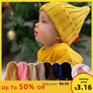 2022 New Korean Cartoon Bear Embroidery Baby Hat Soft Warm Kids Boys Girls Cap Beanie Autumn Winter Knitted Children Hat gorras