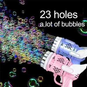 23 Holes Angel Bubble Gun Rocket Bubbles Machine Gun Shape Automatic Blower with Bubble Liquid Toy for Kid Bubble Machine Gift