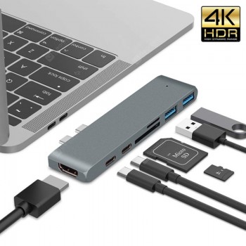 Dual Type-c USB C MacBook Pro Laptop Docking Stations To HDMI TF SD Card Reader HUB Docking Station 4K  Support 2018 Mac Air