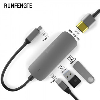 RUNFENGTE 4 in 1 Type-C Docking Station HDMI USB3.0 USB2.0 PD HUB Multifunctional Hub 4 in 1 Docking Station Converter